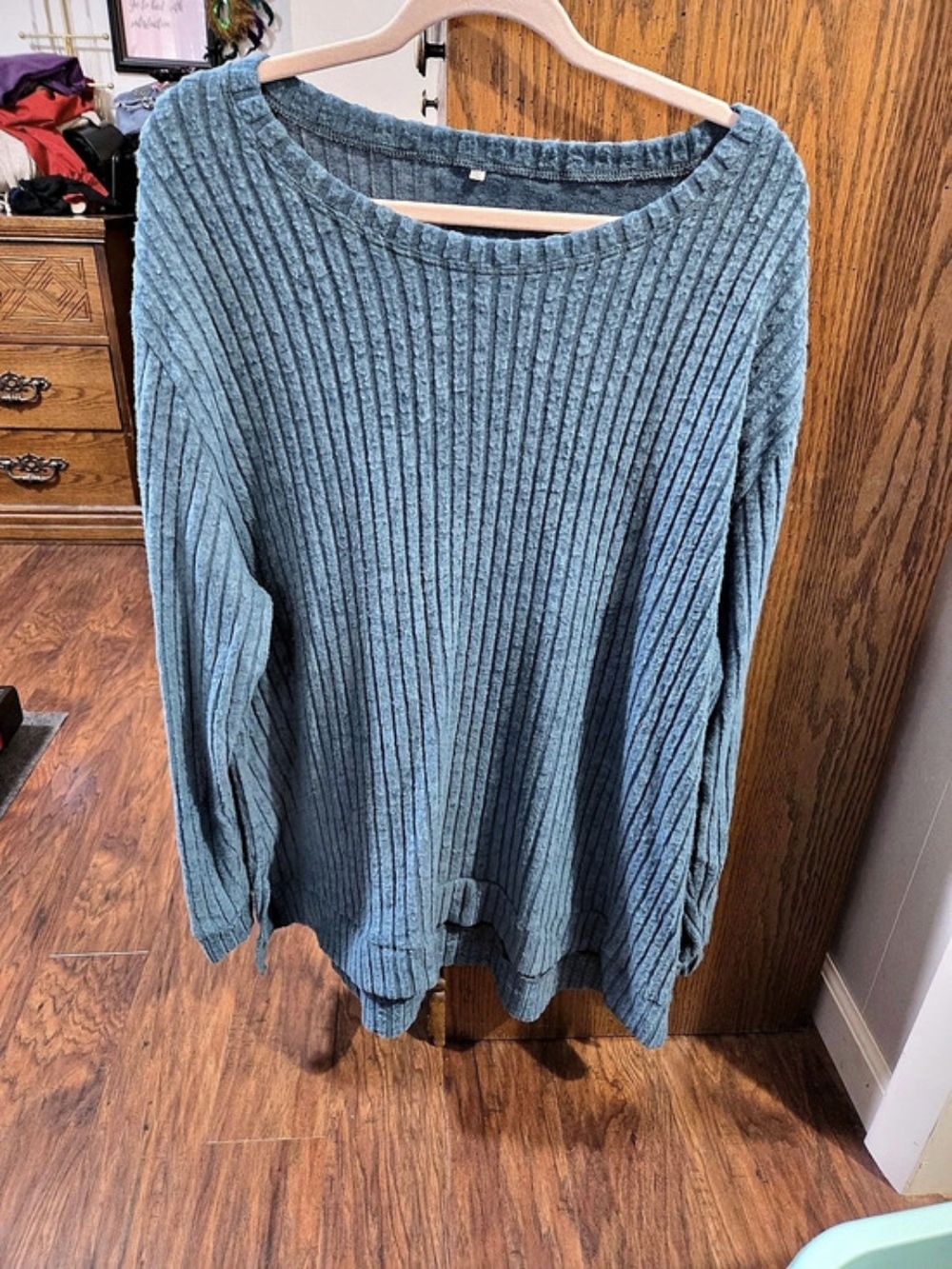 Blue Ribbed Crew Neck Sweater